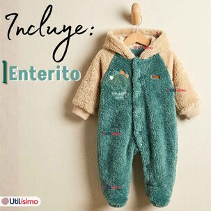 Enterito Con Capucha Tela Plush Verde Dinosaurio Beb&eacute; Ni&ntilde;o