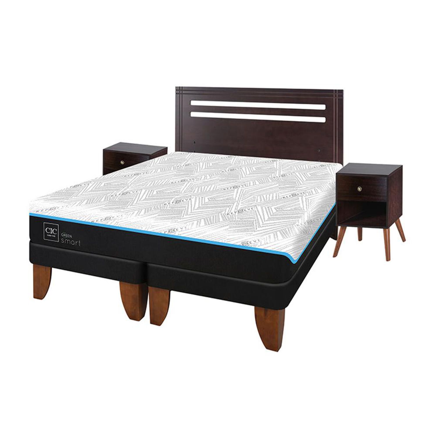 Cama Europea Cic Green Infinity / 2 Plazas / Base Dividida + Set De Maderas image number 1.0
