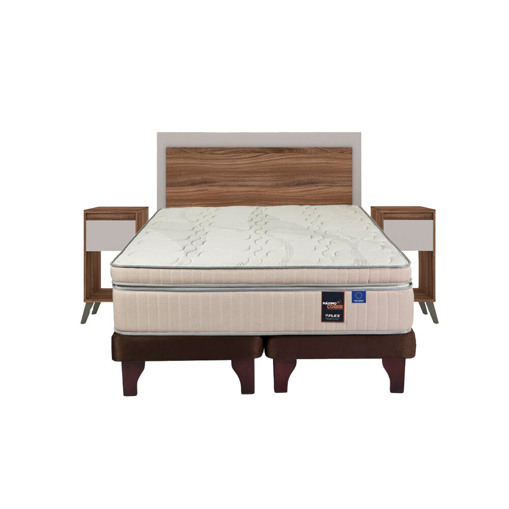 Cama Europea Flex Máximo Cobre / 2 Plazas / Base Dividida + Set De Maderas Milan image number 0.0