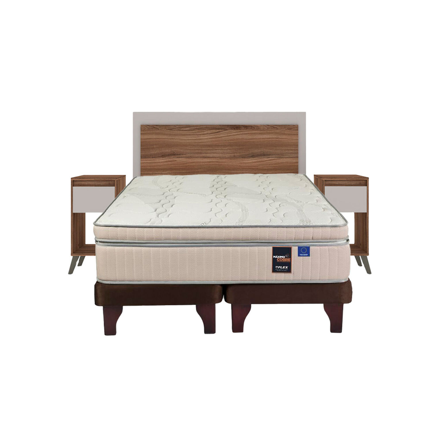 Cama Europea Flex M&aacute;ximo Cobre / 2 Plazas / Base Dividida + Set De Maderas Milan image number 0.0