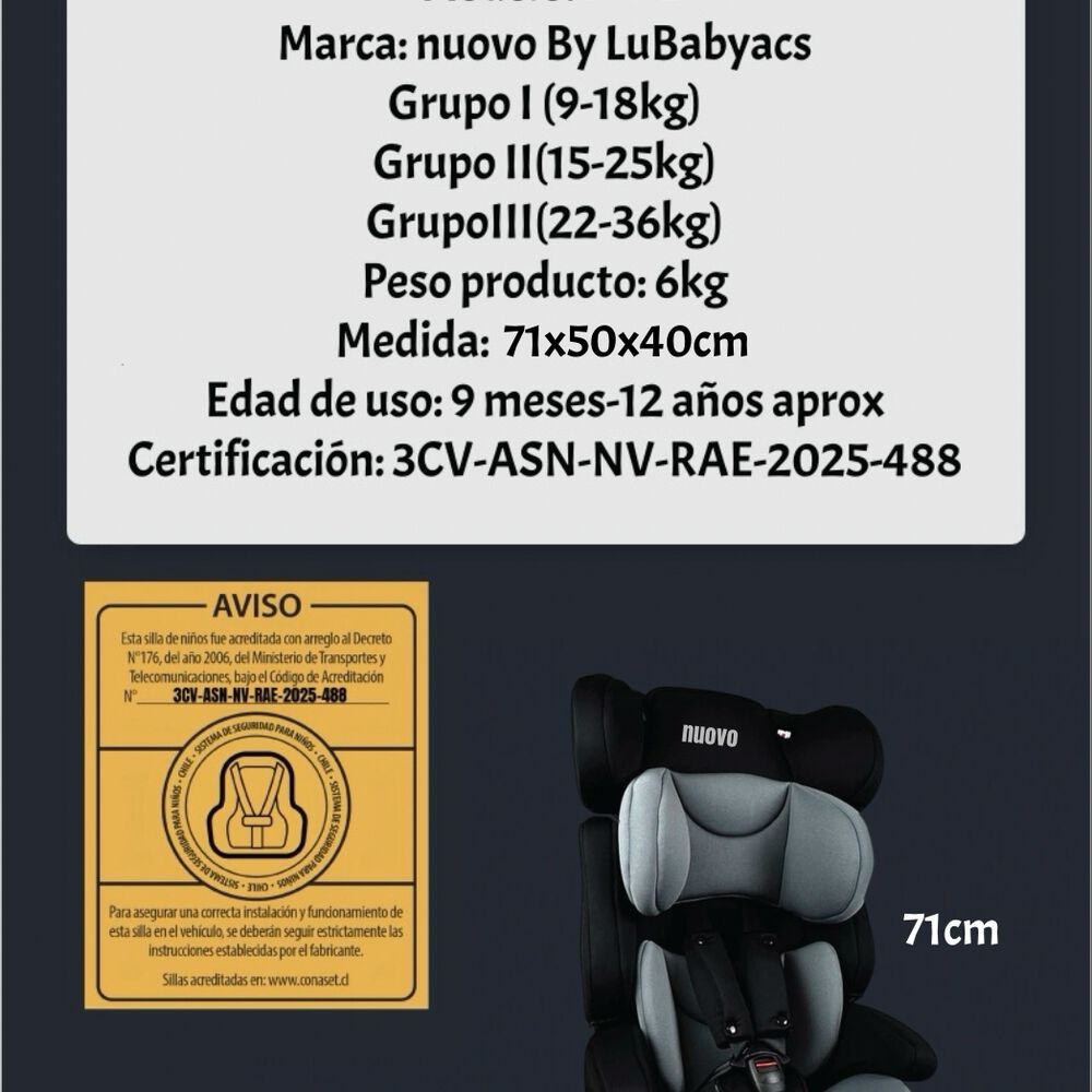 Silla De Auto Butaca 9-36kg 12 Años Gris Ra-e Lubabycas image number 7.0