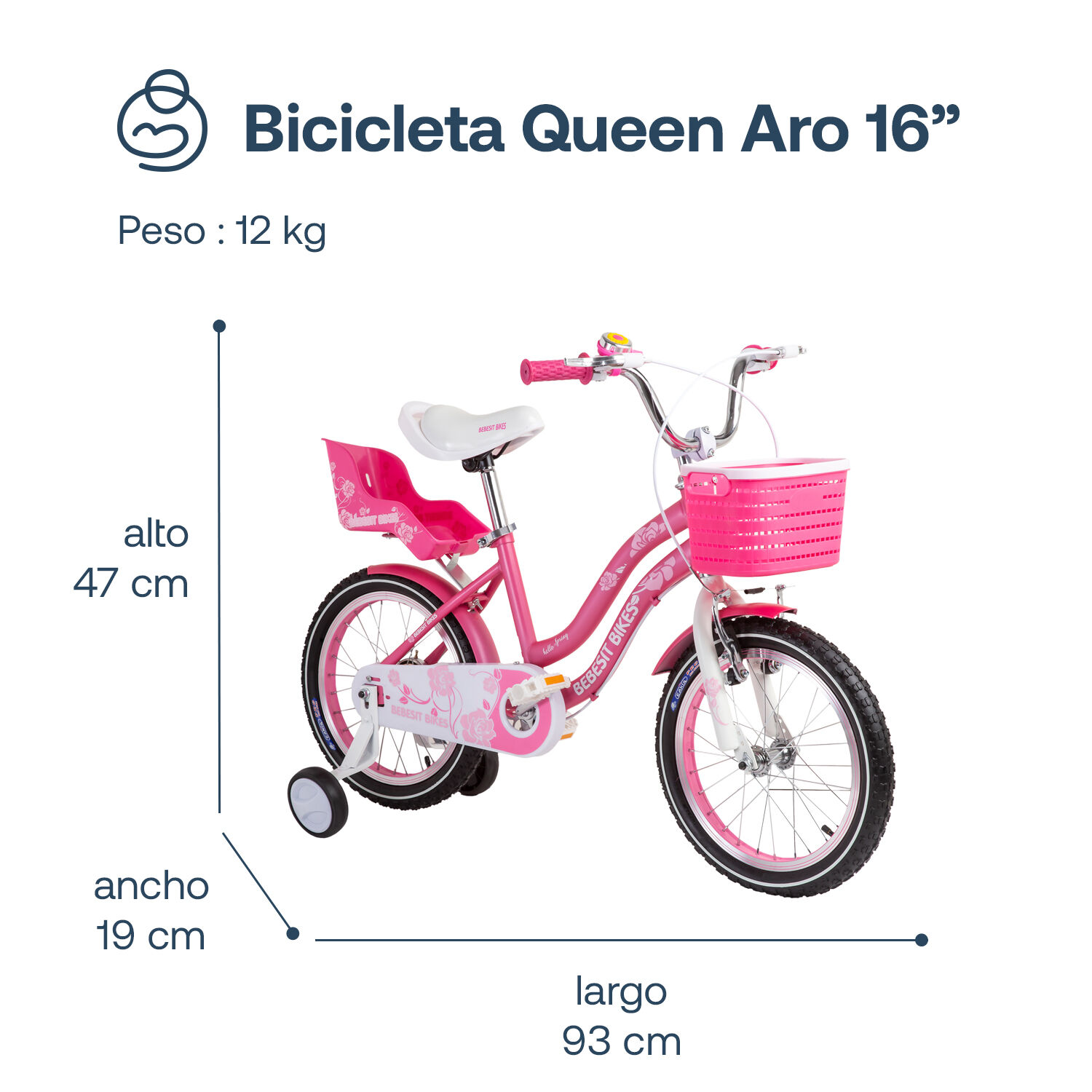 Bicicleta Infantil Queen Aro 16 Rosada Bebesit image number 7.0