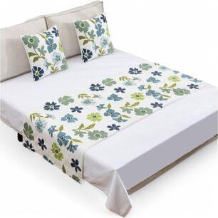  Piecera Bordada 210cm X 70cm + 2 Fundas 45cm X 45cm Para Cama De 2 Plazas O King - Pb4-3