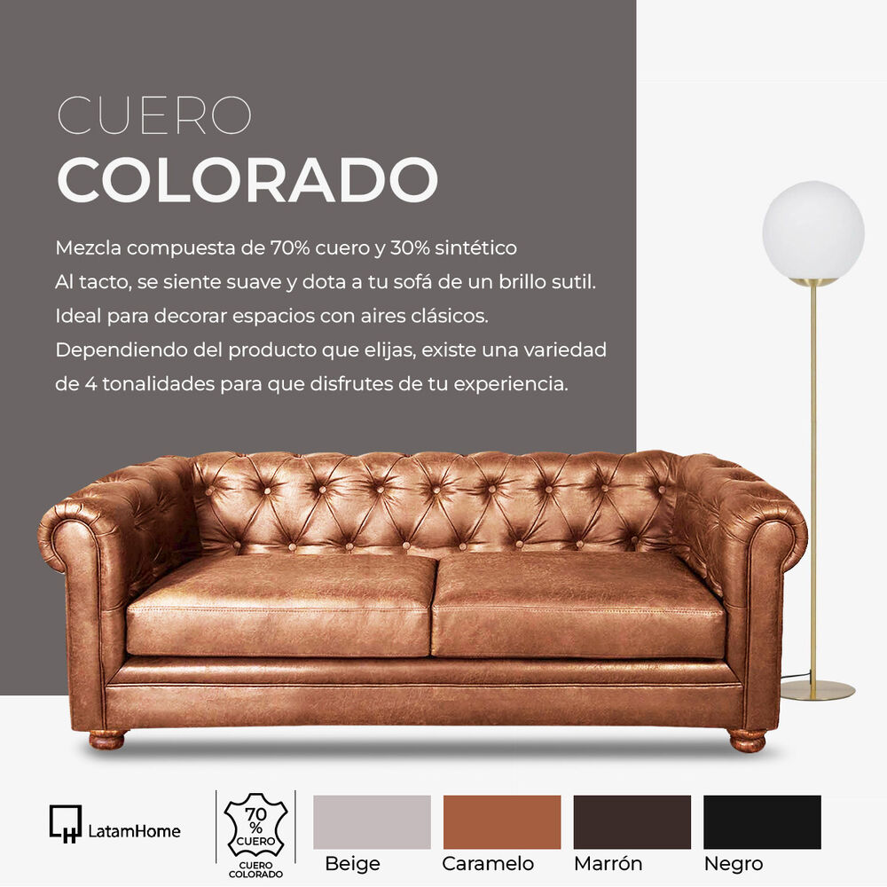 Sofa Florencia 2 Cuerpos Cuero Colorado Beige image number 4.0