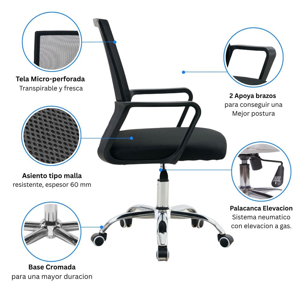 Silla De Oficina Ergon&oacute;mica Santiago Con Altura Ajustable Y Soporte Lumbar image number 1.0