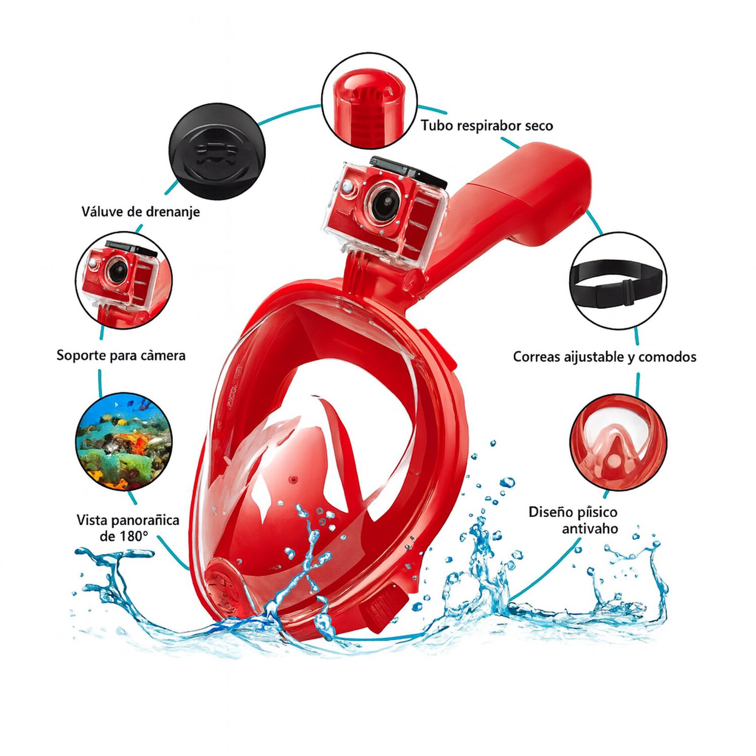 Mascara Snorkel Mascara Buceo Snorkel Fullface Go Pro image number 6.0