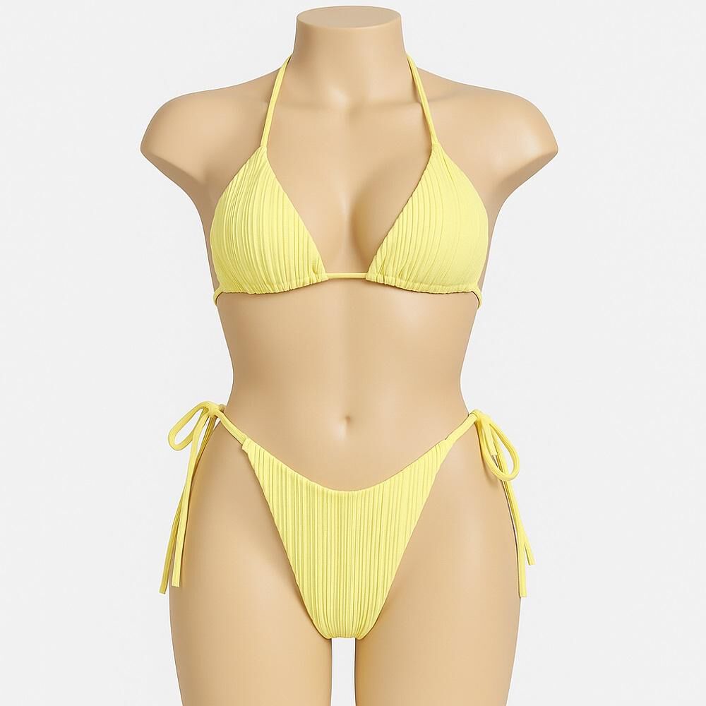 Traje Baño Tiro Alto Cintas Ajustables Tela Corrugada Realce image number 2.0