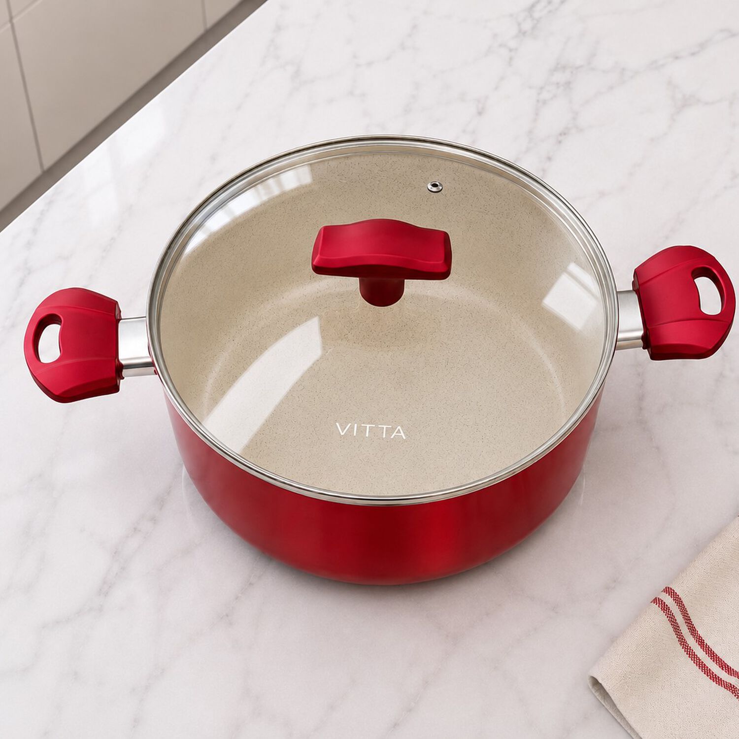Olla Cacerola Antiadherente De Aluminio 28 Cm 8,6 Lts Con Tapa Modelo Rosso Marca Vitta image number 4.0