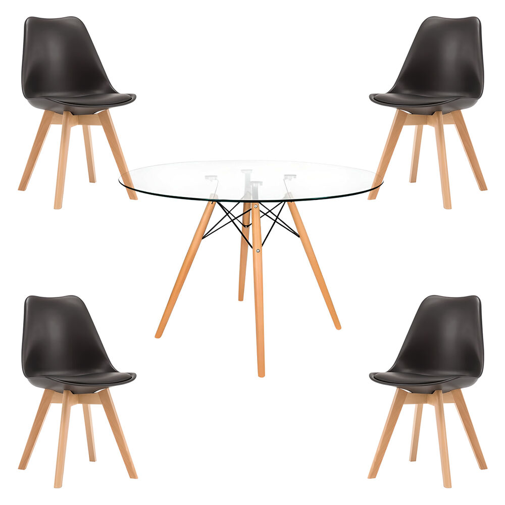 Comedor Mesa Eames Vidrio 100 Cm + 4 Sillas Tulip Negras image number 0.0