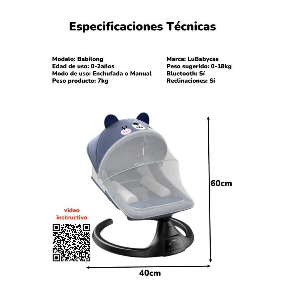 Mecedora El&eacute;ctrica Reclinable Bluetooth Lubabycas Rosada image number 11.0