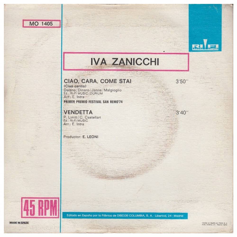 Iva Zanicchi - Ciao, Cara, Come Stai ? | 7" Single Vinilo Usado image number 1.0