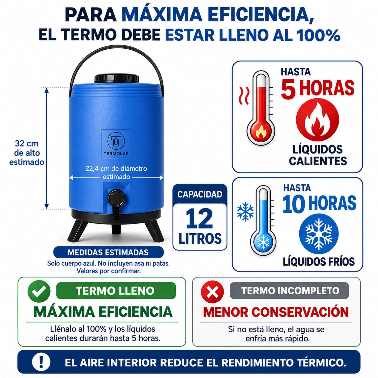 Maxi Termo Termolar 12 Litros Azul Con Llave Y Asa image number 6.0