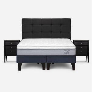Cama Europea Rosen Indie / 2 Plazas / Base Dividida + Set De Maderas Issey Grafito
