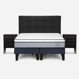Cama Europea Rosen Indie / 2 Plazas / Base Dividida + Set De Maderas Issey Grafito