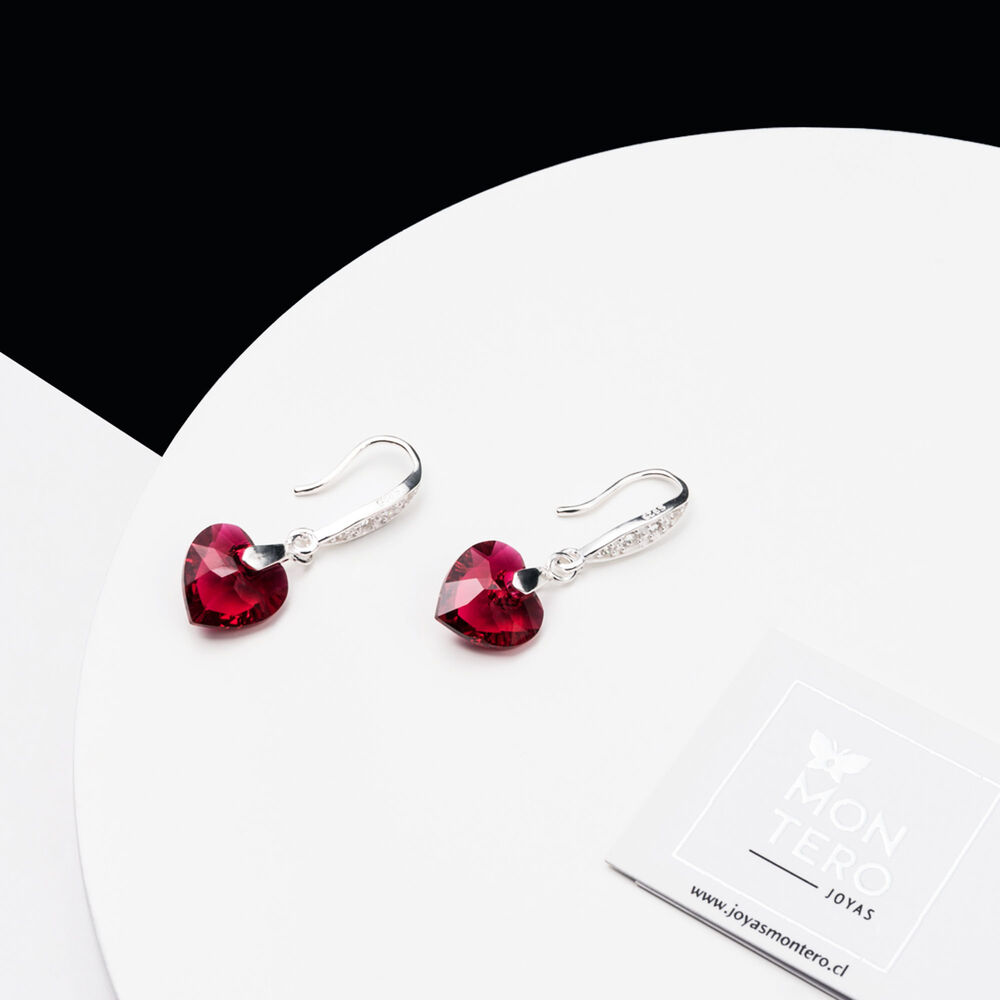 Aros Amor Plata Italiana 925 Y Cristales Genuinos Scarlet image number 1.0