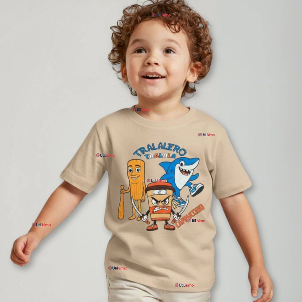 Polera Brainrots 100% Algodón Manga Corta Niño Tralalero Beige image number 0.0