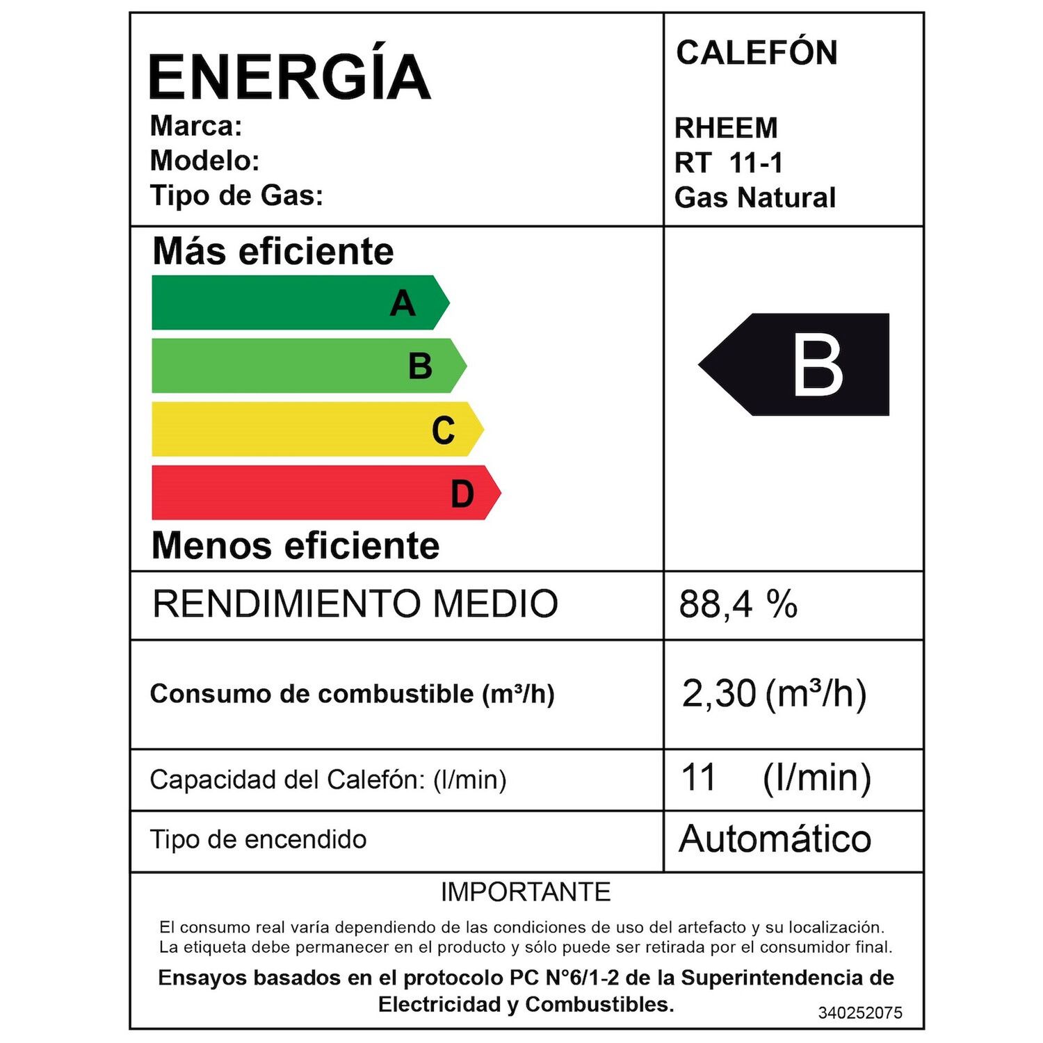 Calefont 11 Litros Gas Natural Tiro Natural Rheem image number 6.0
