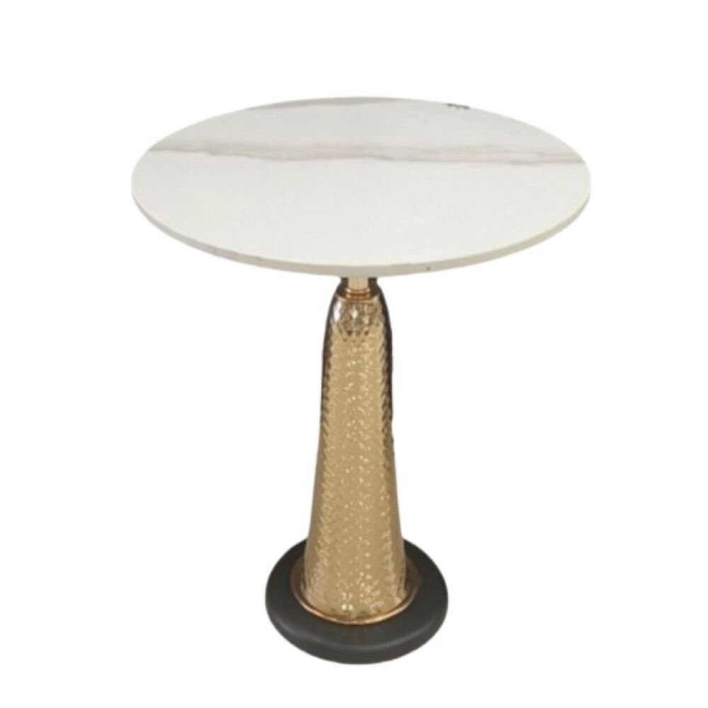 Mesa De Centro Redonda Color Blanco Con Base Dorado image number 0.0