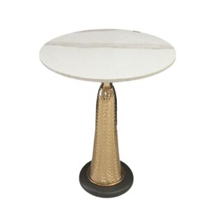 Mesa De Centro Redonda Color Blanco Con Base Dorado