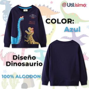 Poler&oacute;n Ni&ntilde;o Manga Larga 100% Algod&oacute;n Azul Dinosaurios