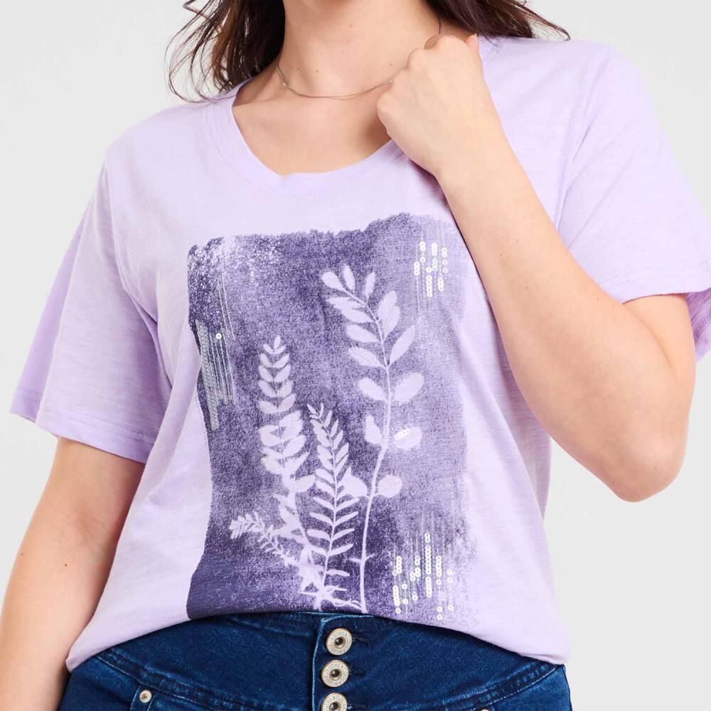 Polera Lisa Estampado Delantero Manga Corta Cuello Redondo Mujer Sexy Large image number 4.0