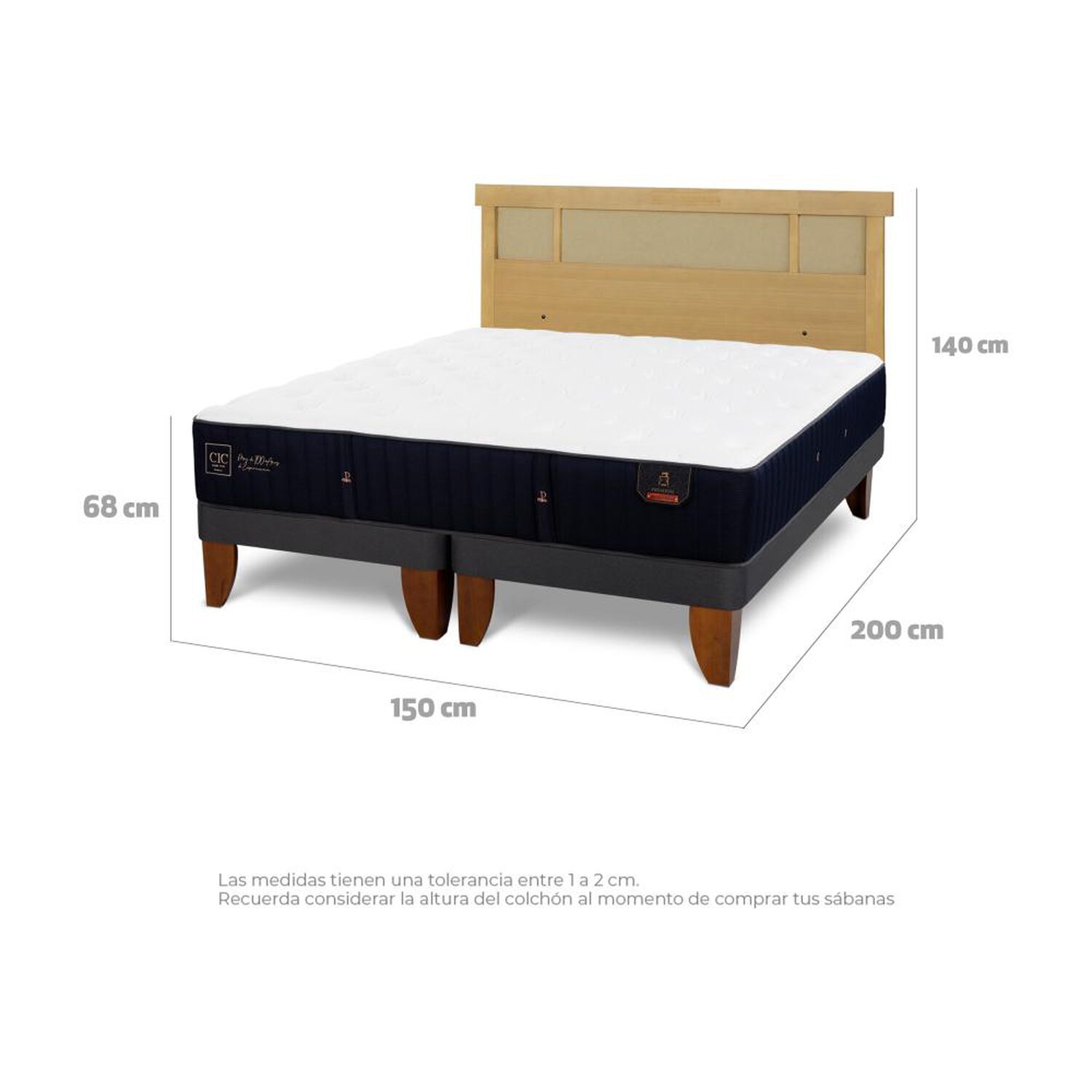 Cama Europea Cic Linea Premium / 2 Plazas / Base Dividida + Respaldo image number 4.0
