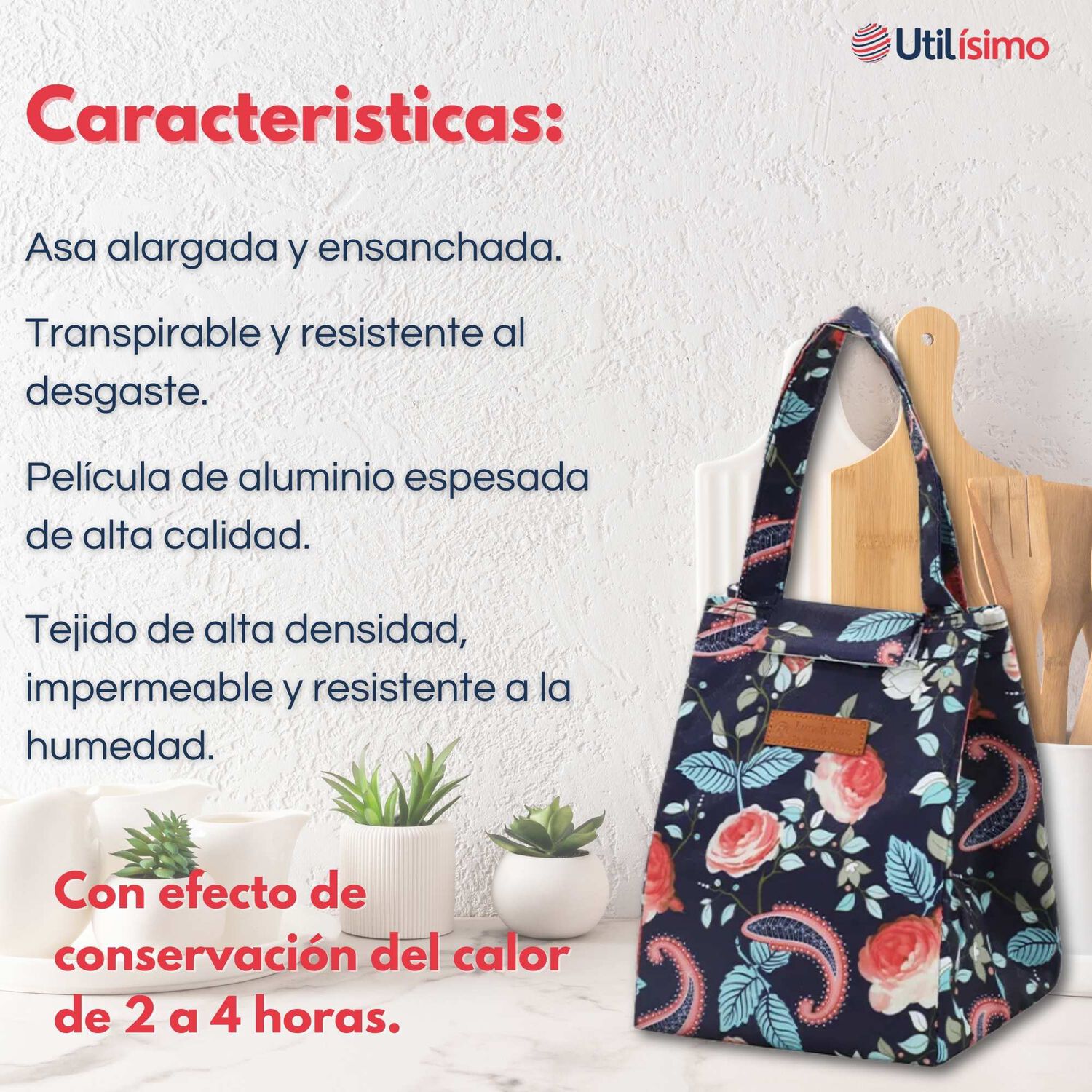 Lonchera T&eacute;rmica Estampada Port&aacute;til Bolsa De Mano Picnic Blue Roses image number 1.0