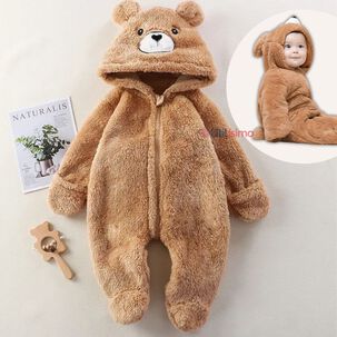 Enterito Oso Con Capucha Bebe Polar Marrón