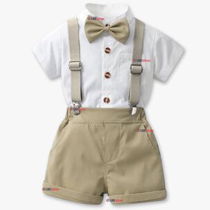 Conjunto De Vestir Con Tirantes Camisa Short Algodón Bebes Beige