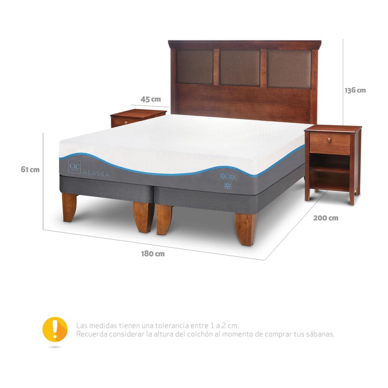 Cama Europea Cic Alaska / King / Base Dividida + Set De Maderas image number 2.0