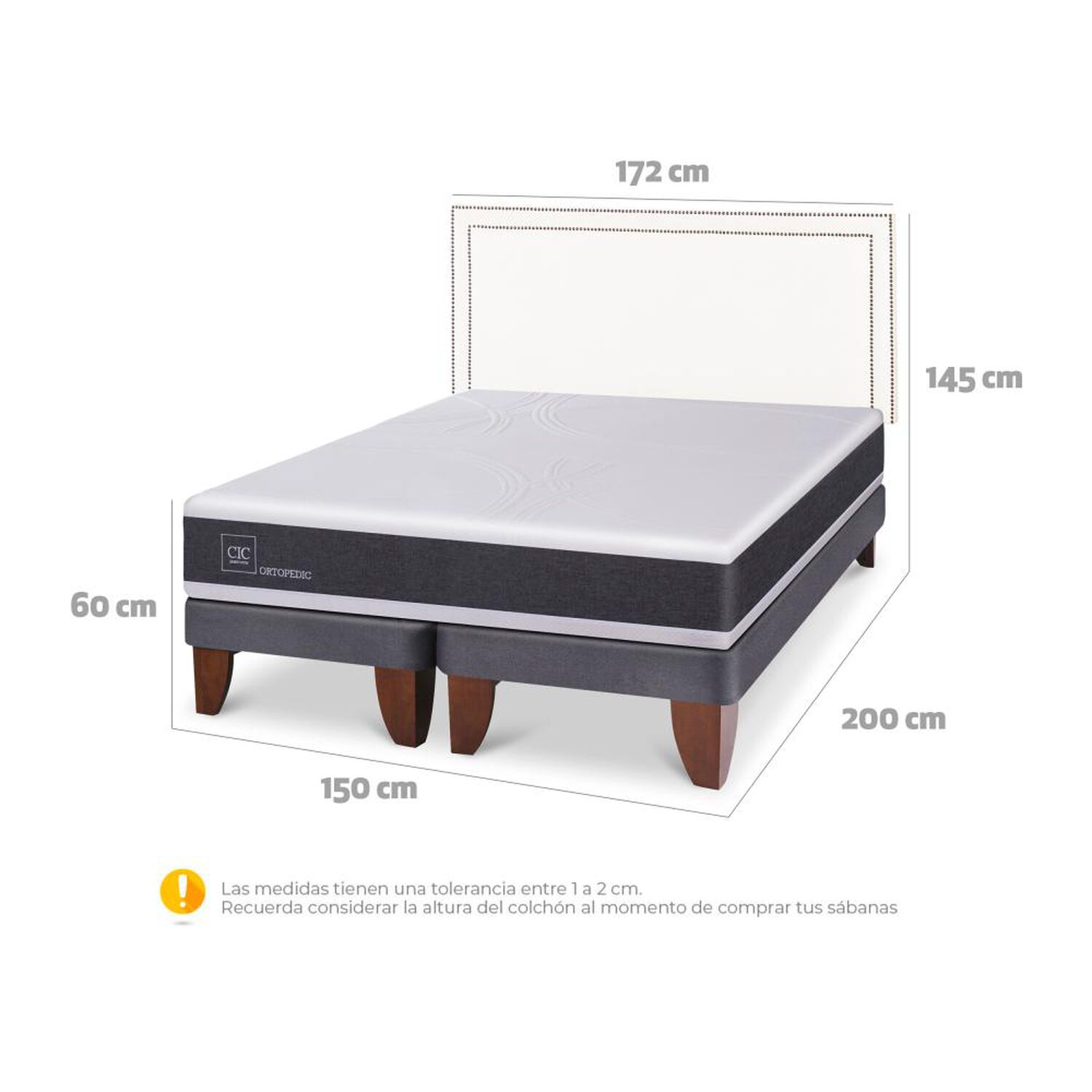 Cama Europea Cic New Ortopedic / 2 Plazas / Base Dividida + Respaldo image number 5.0