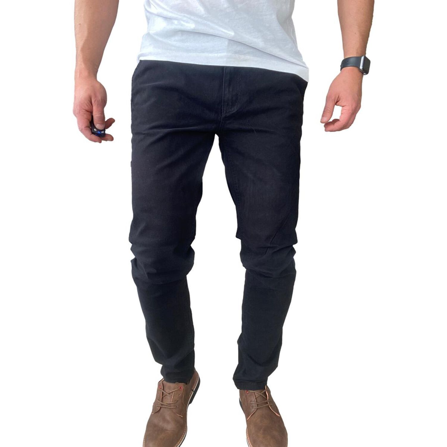Pantal&oacute;n Elasticados Gabardina Negro Slim Fit Para Hombres image number 0.0