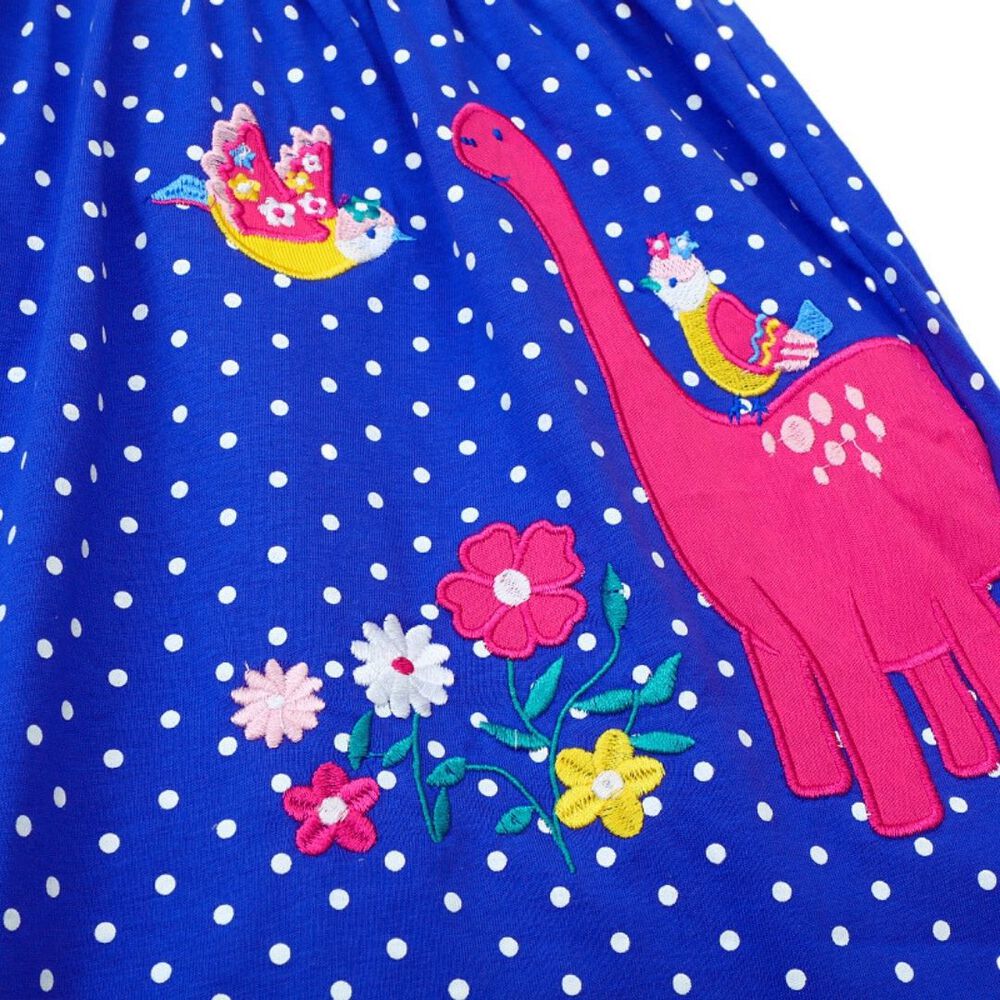 Vestido Manga Corta Niña Estampado Dinosaurio Azul 2 A 7 Años image number 3.0