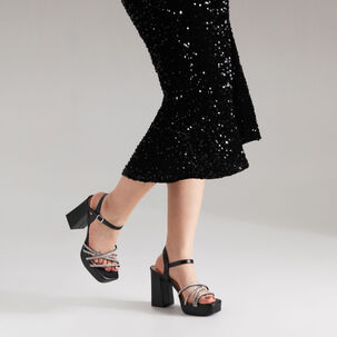 Sandalia Eco Cuero Taco Negro Fiesta Mujer Weide You205