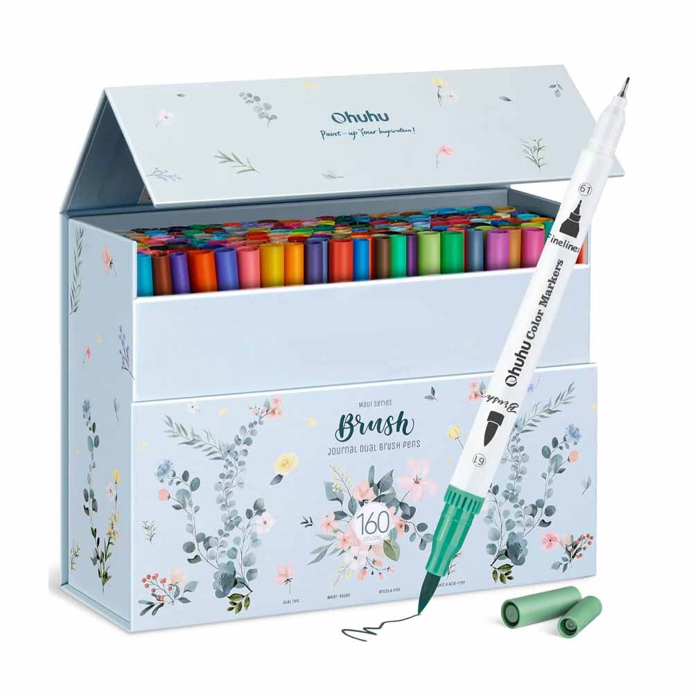 Ohuhu Maui 160 Marcadores Base Agua Pincel-tiralineas, Verde image number 0.0