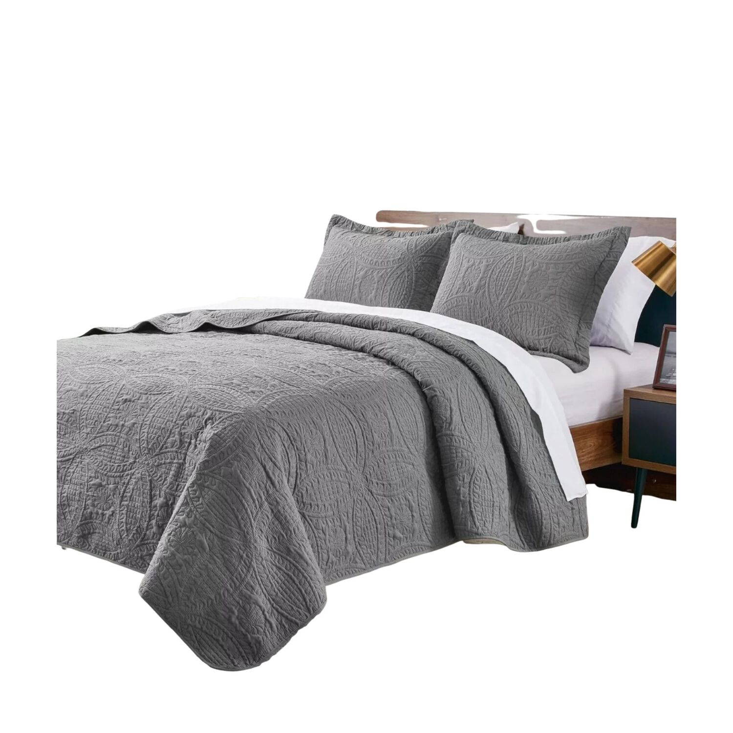 Cubrecama Quilt Reversible Queen 228x228 Cm M&aacute;s Fundas Almohada Gris image number 1.0