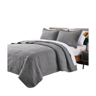 Cubrecama Quilt Reversible Queen 228x228 Cm M&aacute;s Fundas Almohada Gris