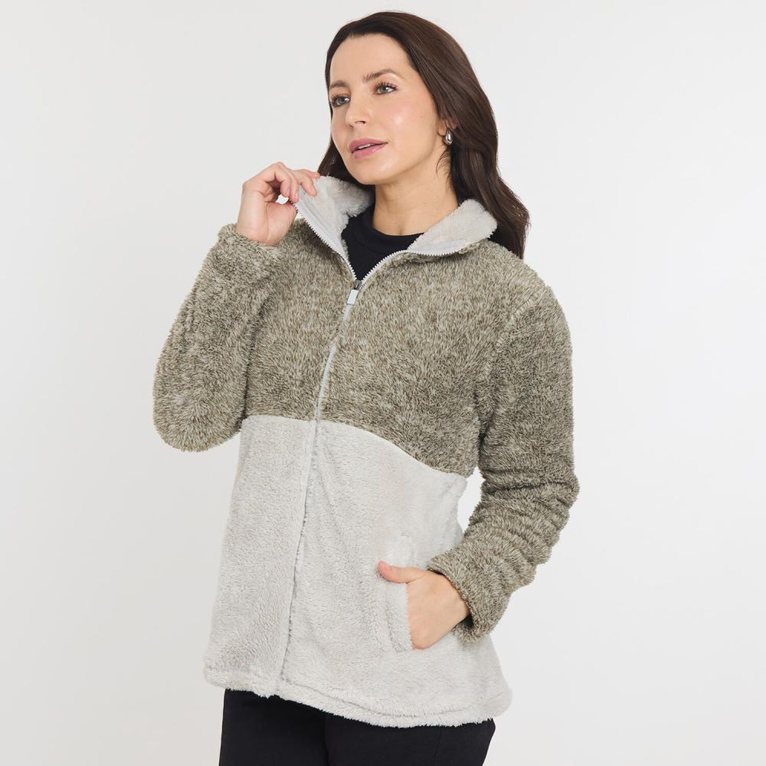 Poler&oacute;n Bicolor Fleece Regular Cuello Alto Mujer Geeps image number 2.0