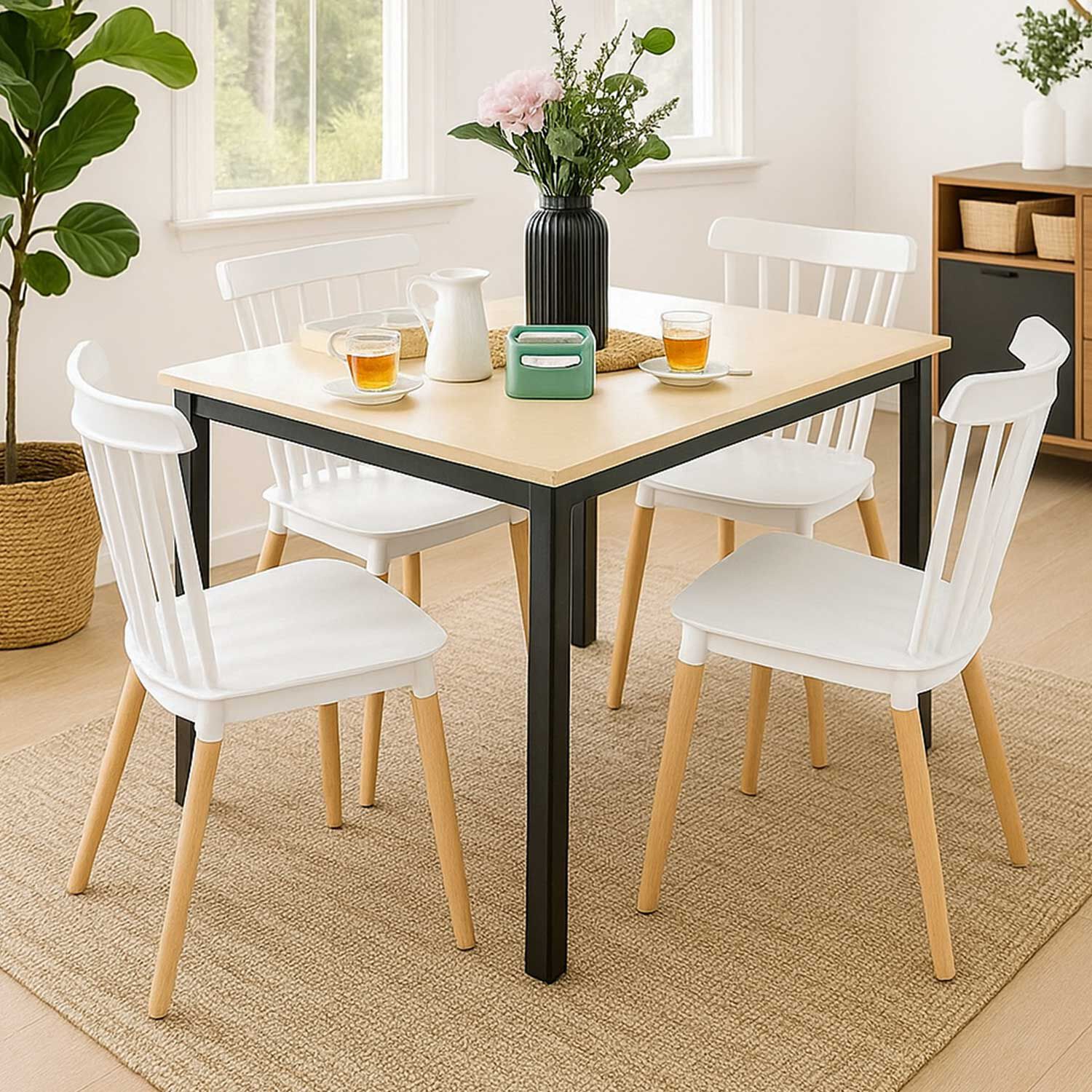 Juego De Comedor New York + 4 Sillas Windsor Blancas image number 0.0