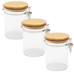 Set 3 Frascos Tarro Hermetico Vidrio 600ml Con Tapa De Bambu Set 3 Frascos Tarro Hermetico Vidrio 600ml Con Tapa De Bambu