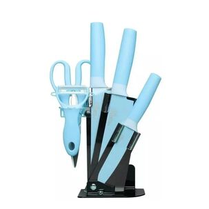 Set De 6 Piezas Inoxidables Cuchillos Tijeras Pelador Azul