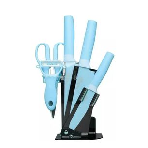 Set De 6 Piezas Inoxidables Cuchillos Tijeras Pelador Azul