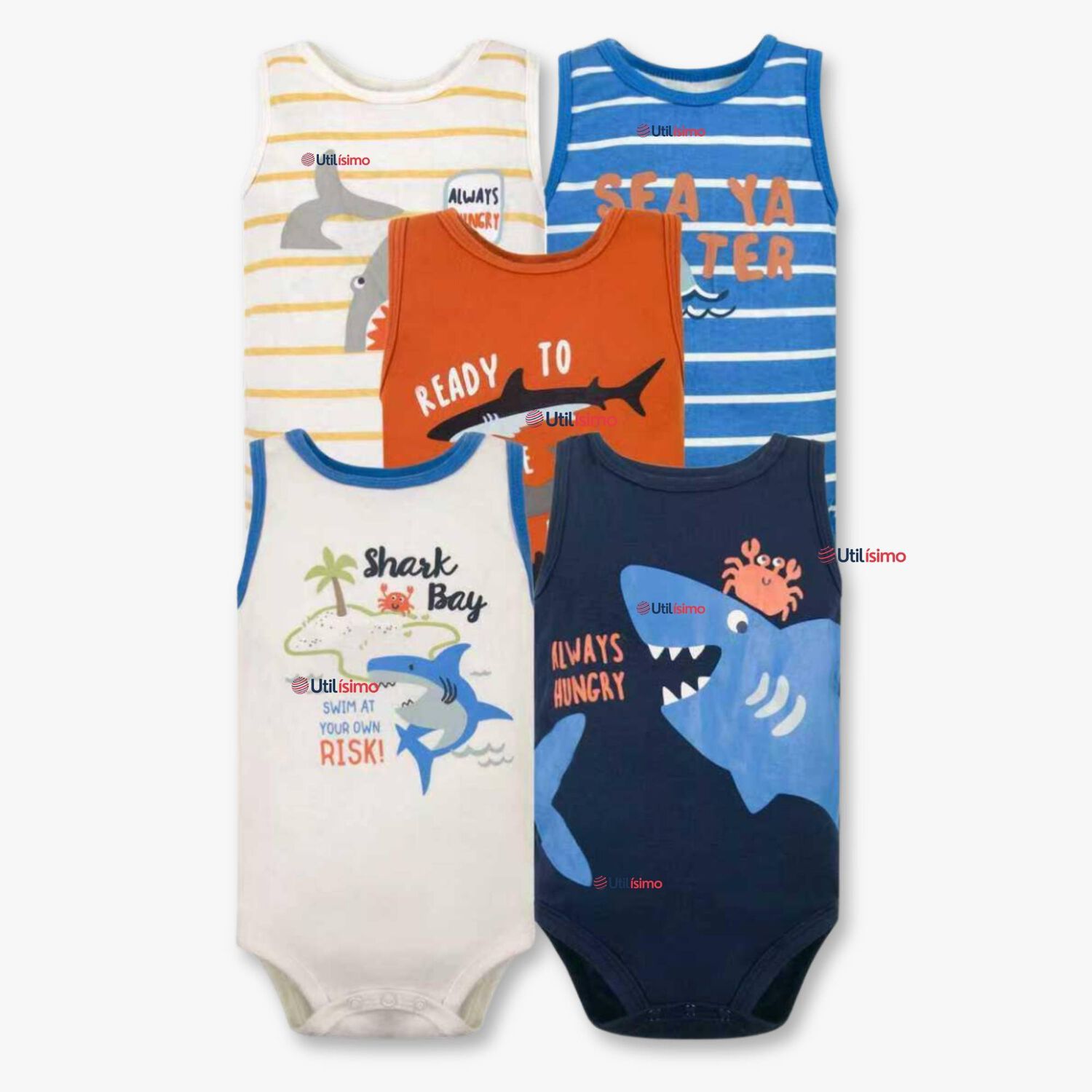 Pack 5 Bodys Ni&ntilde;o Sin Manga Tedmimak 100% Algod&oacute;n Baby Shark image number 0.0