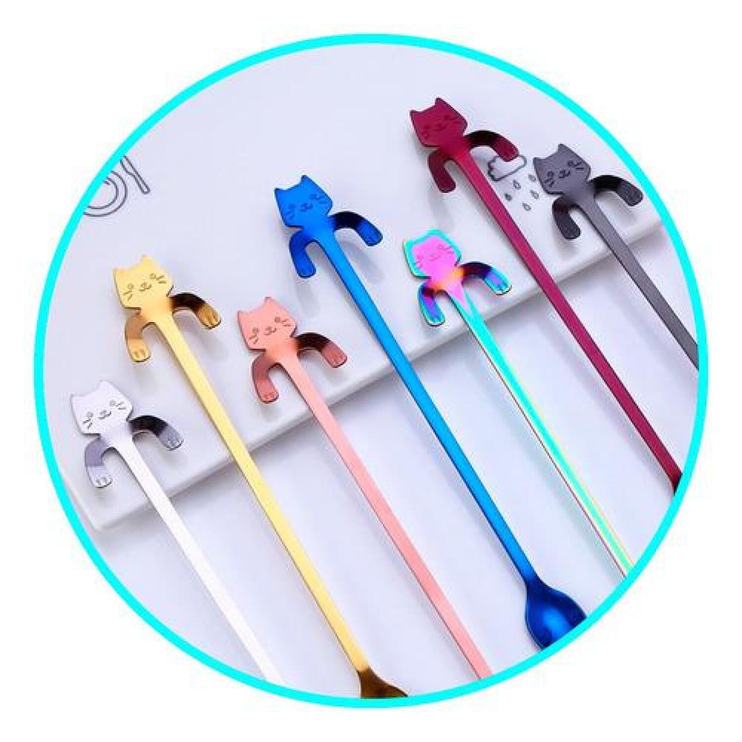 Cuchara Gato Larga Colores Acero Inoxidable Kawaii image number 3.0