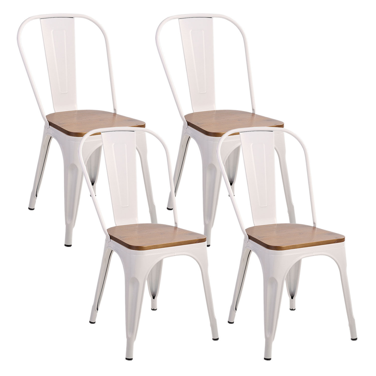 Pack 4 Silla Tolix Vintage Con Asiento De Madera Blanco image number 0.0