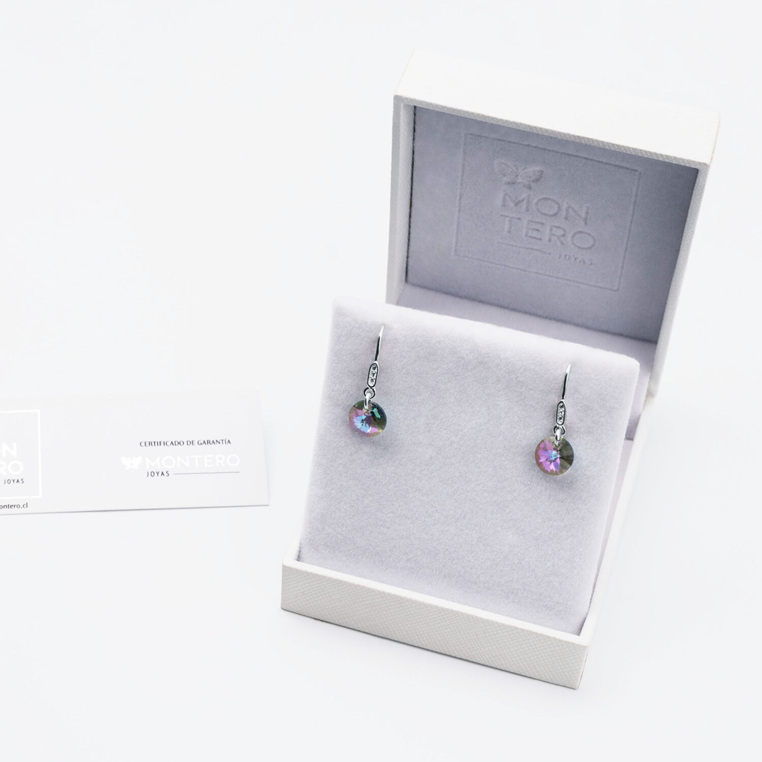 Aros Punto De Luz Circon Plata 925 Y Cristal Genuino Paradise Shine image number 2.0