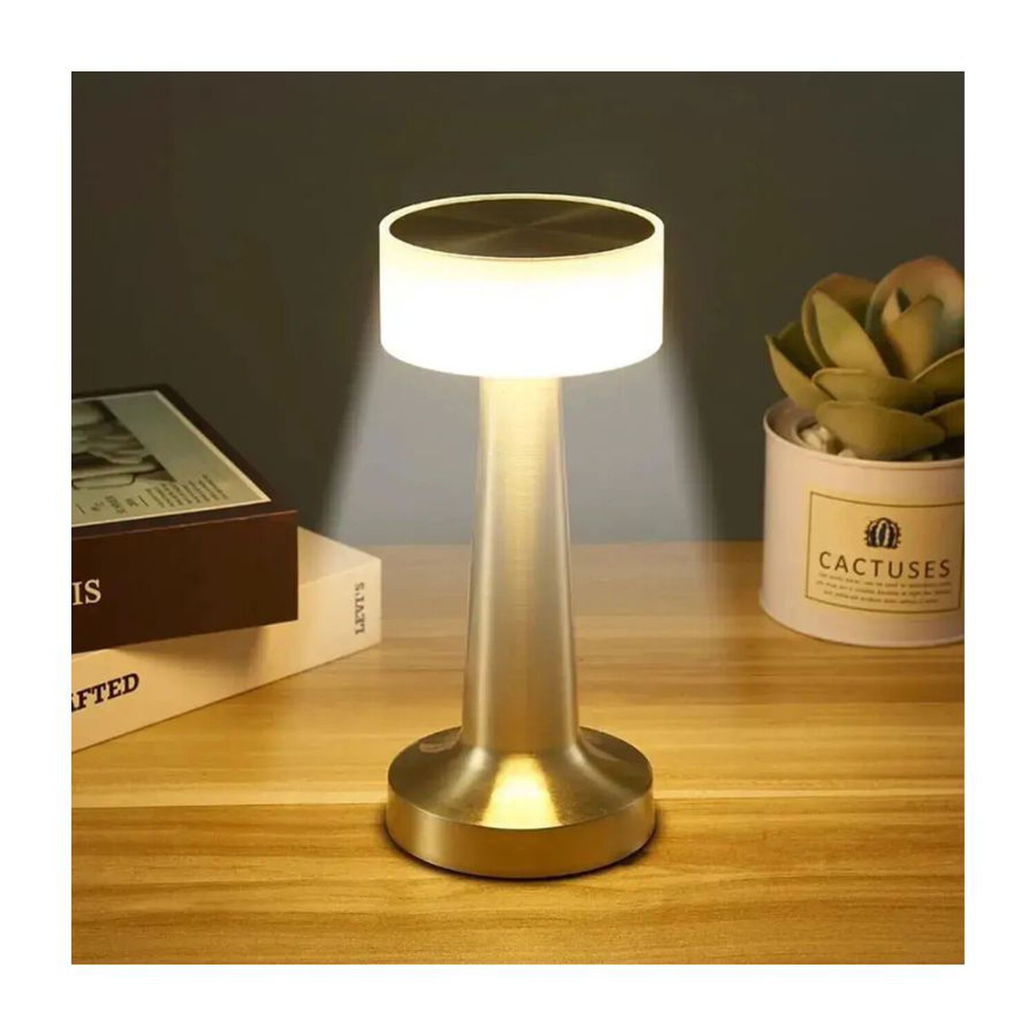 L&aacute;mpara Mesa Led Recargable T&aacute;ctil Inal&aacute;mbrica Dorada image number 2.0