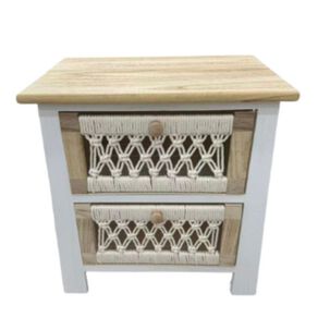 Mesa De Noche Estilo Boho R&uacute;stico 2 Cajones