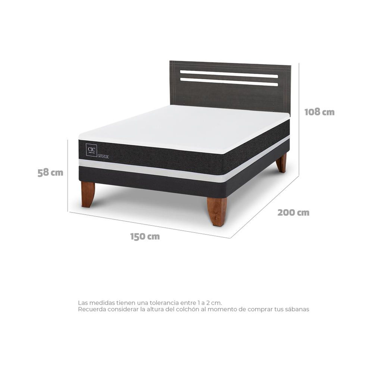 Cama Europea Cic Ortopedic / 2 Plazas / Base Normal + Respaldo image number 3.0