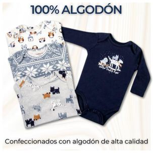 Pack 4 Bodys Ni&ntilde;o Manga Larga Tedmimak 100% Algod&oacute;n Little Adventurers